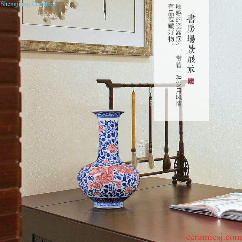 Jingdezhen blue and white dragon ceramics imitation qing qianlong wore lotus plum bottle of new Chinese style living room home furnishing articles