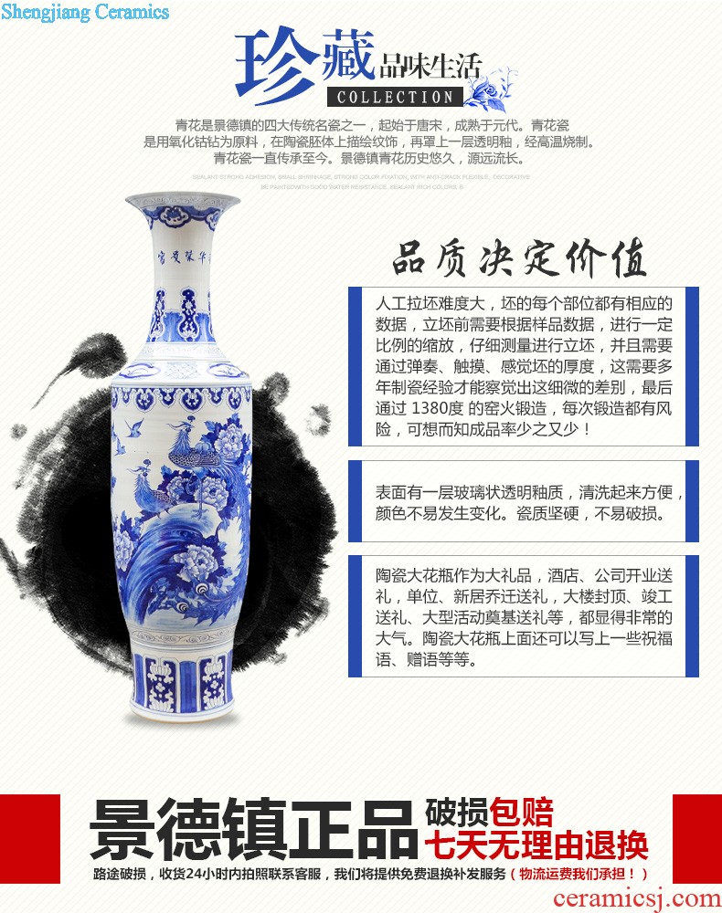 Jingdezhen ceramics hand-painted guest-greeting pine high landing craft large blue and white porcelain vase sitting room hotel decoration furnishing articles