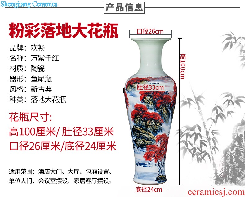 Jingdezhen ceramics hand-painted quiver big vase furnishing articles sitting room floor decoration painting scroll cylinder decoration