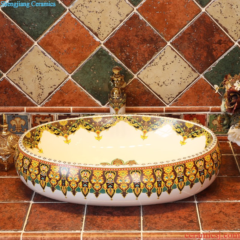 Gold cellnique ceramics stage basin round toilet lavatory Chinese style restoring ancient ways is the sink of jingdezhen art basin