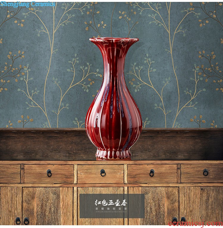 Jingdezhen ceramic Chinese red large vase home sitting room porch place large new home decoration hc - 074