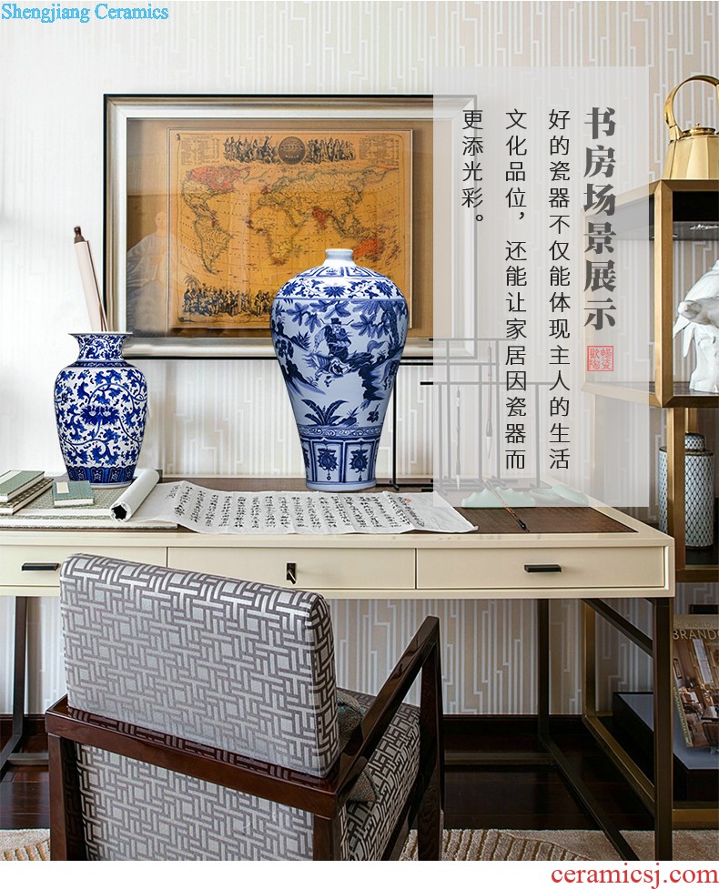 Jingdezhen blue and white porcelain vase antique hand-painted ceramics bound branch lotus new Chinese style household rich ancient frame is placed in the living room