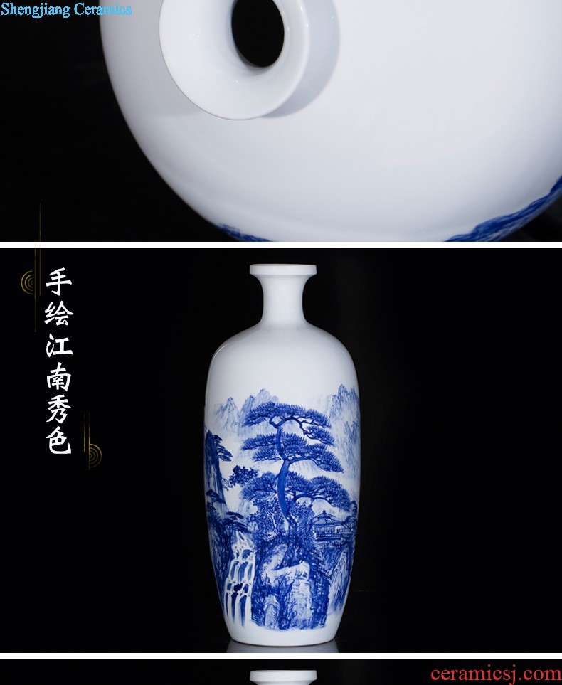 Jingdezhen blue and white porcelain manual hand-painted dried flowers sitting room place vase modern new Chinese style decoration decoration