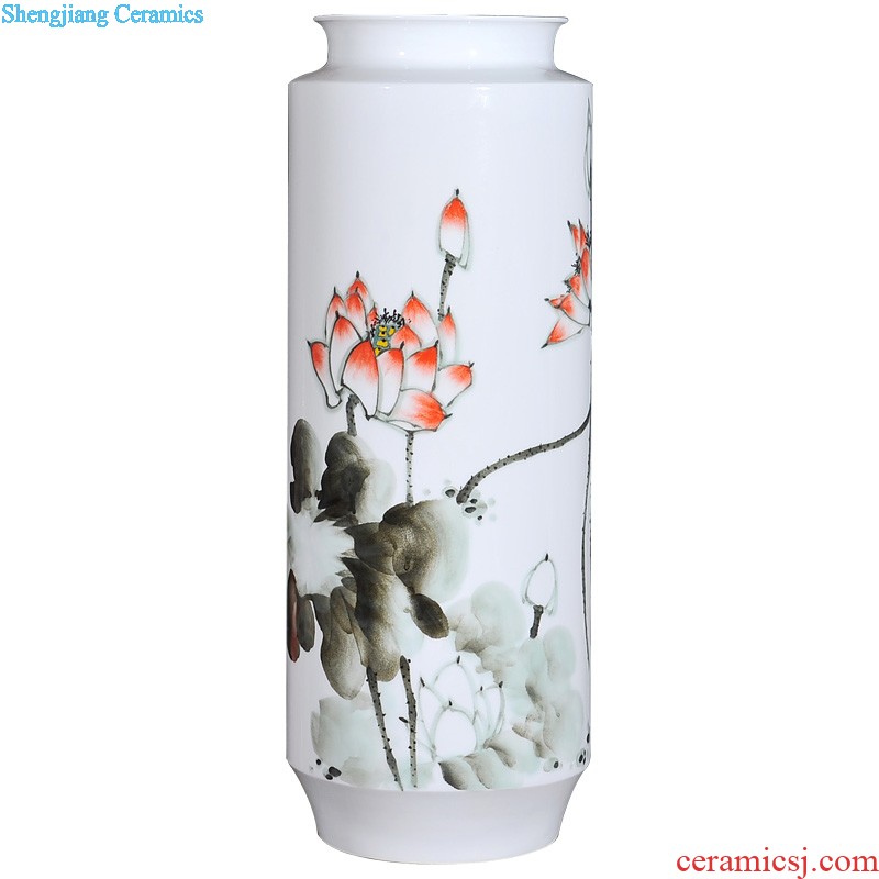 Jingdezhen ceramics hand-painted blooming flowers vase furnishing articles New Chinese style household living room TV cabinet decoration