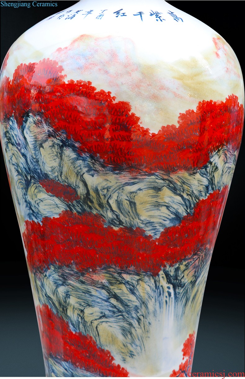 Jingdezhen ceramic vase landing large landscape hand-painted porcelain Chinese sitting room place hotel decoration