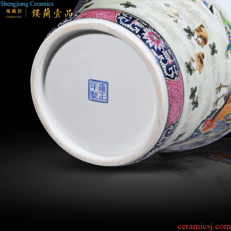 Jingdezhen ceramics imitation qing qianlong emperor kiln green pastel flowers around branches volume bottle mouth sitting room collection furnishing articles