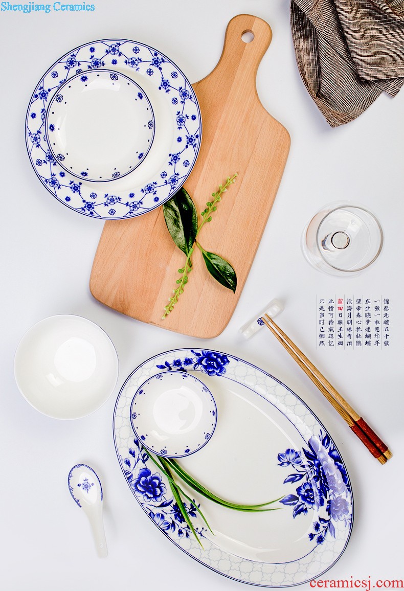 inky Jingdezhen ceramic tableware dishes suit 56 of the head of household bone bowls dish bowl chopsticks Chinese style