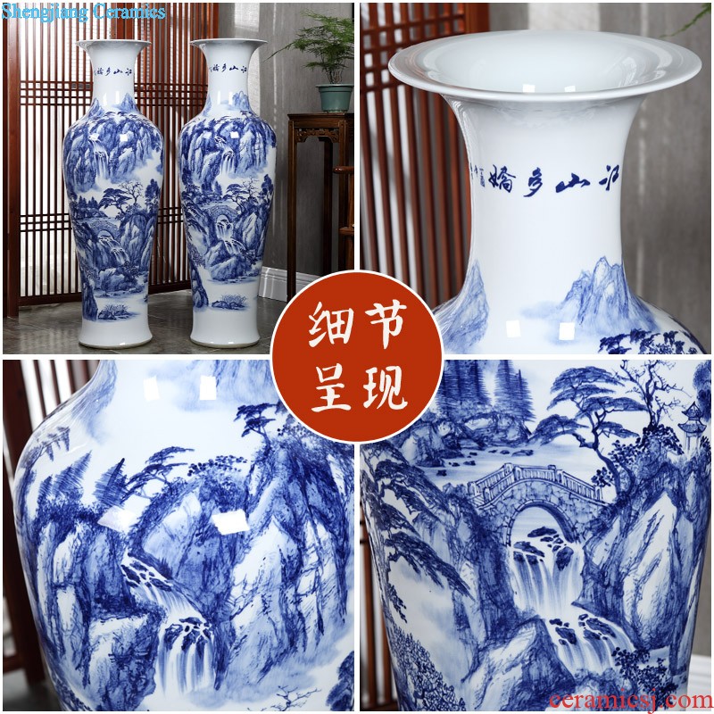 Jingdezhen ceramics vase furnishing articles Famous hand-painted landscape painting and calligraphy tube quiver new Chinese style household ornaments