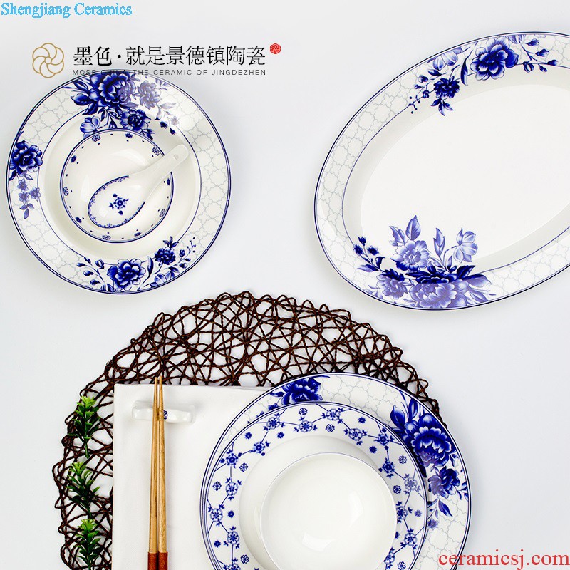 inky Jingdezhen ceramic tableware dishes suit 56 of the head of household bone bowls dish bowl chopsticks Chinese style