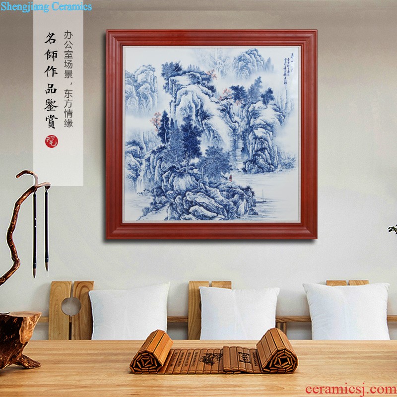 Jingdezhen ceramics Teacher hand-painted murals of spring, summer, autumn and winter sitting room adornment, hang a picture Household adornment wall in the background