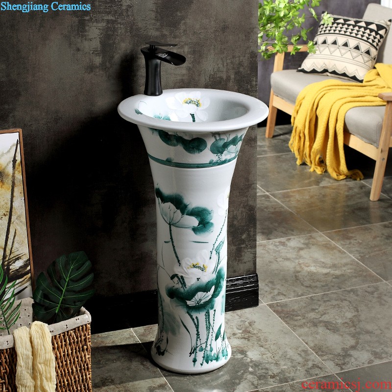 Contracted and basin of wash one integral whole balcony ceramic basin of pillar type lavatory toilet column vertical floor type household