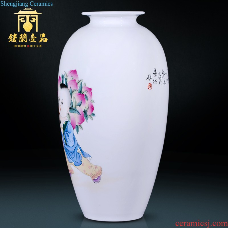 Jingdezhen ceramic high copy qianlong blue tie up lotus flower pattern painting and calligraphy cylinder new Chinese style living room vase collection furnishing articles