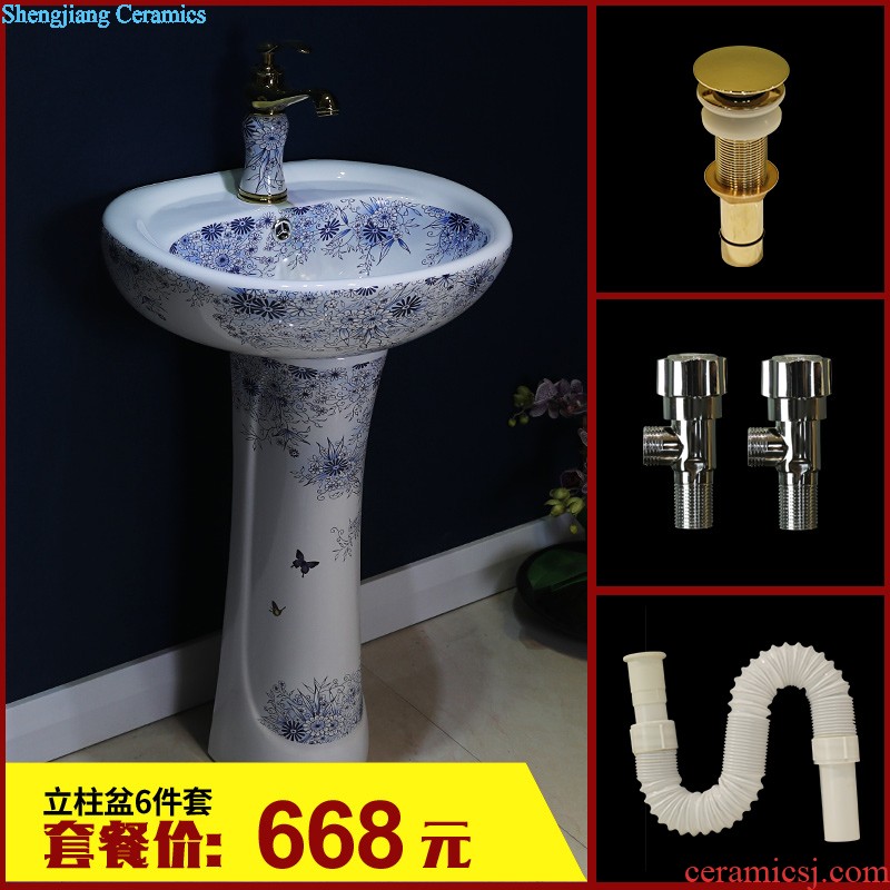 Gold cellnique one-piece pillar lavabo toilet basin ceramic art bathroom floor basin sinks