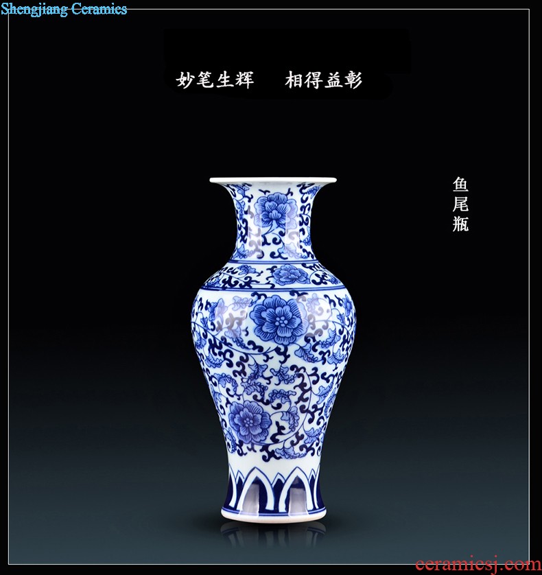 Hand painted lotus painting and calligraphy cylinder kiln jingdezhen ceramics is increasing in vases, flower arranging furnishing articles Chinese style living room floor decoration