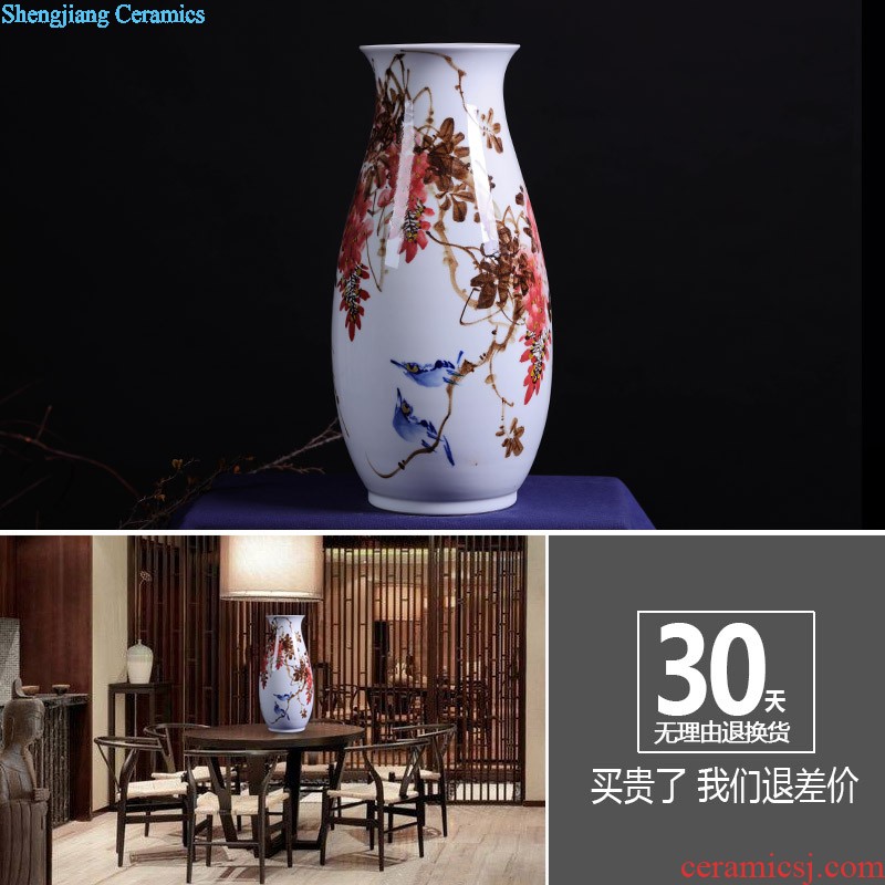 Jingdezhen ceramic three-piece hand-painted lotus vase flowers in new Chinese style household living room TV cabinet furnishing articles