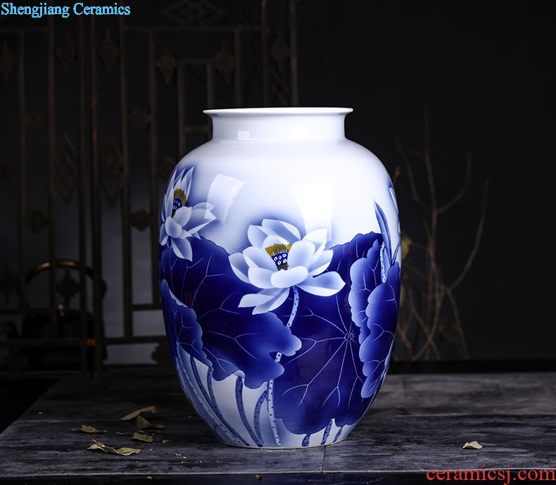 Hand painted small mouth of jingdezhen blue and white porcelain ceramic vase classical household porcelain rich ancient frame wine bottle decoration furnishing articles