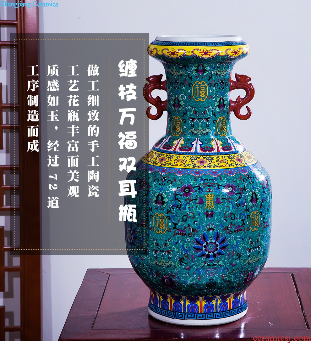 Jingdezhen ceramic hand-painted pastel big vase place to live in the living room floor decoration modern Chinese style hotel decoration