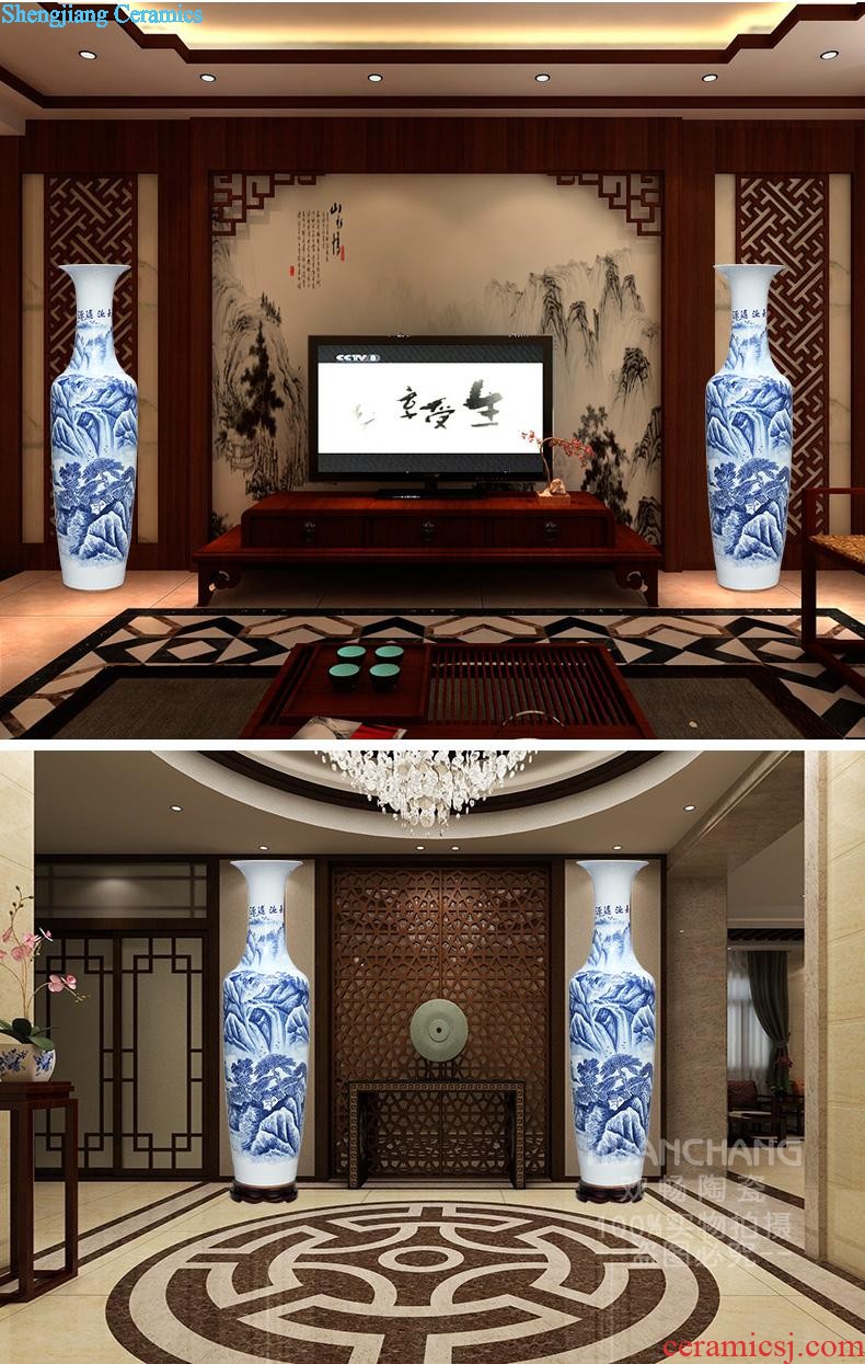 Jingdezhen ceramic floor big vase hand-painted wulong play pearl quiver furnishing articles e142 antique Chinese style living room decoration