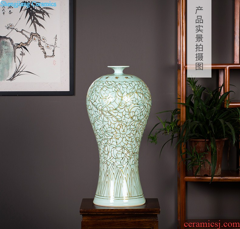 Jingdezhen ceramics hand-painted painting and calligraphy scrolls cylinder barrel large sitting room ground of blue and white porcelain vase calligraphy and painting to receive barrels