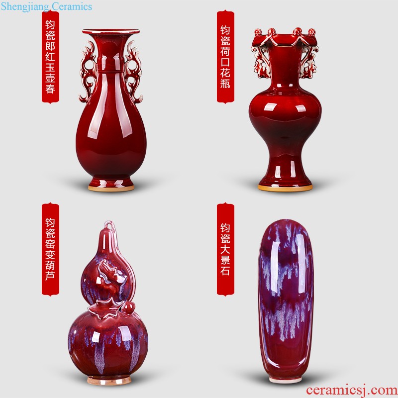 Jingdezhen ceramic vase furnishing articles Chinese red a thriving business big gourd flower arranging flower implement modern home decoration