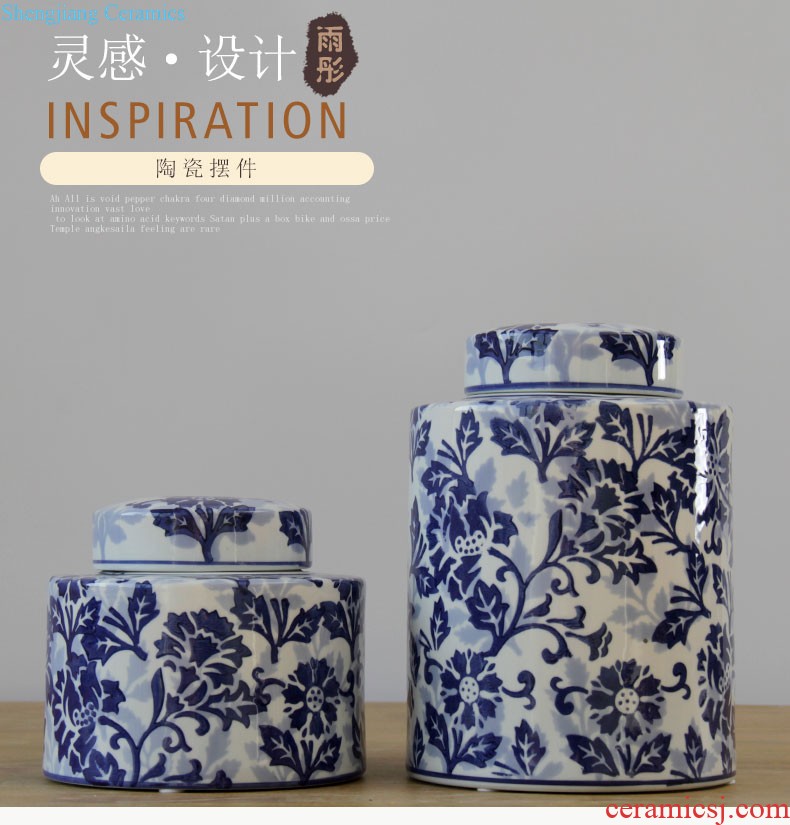 Jingdezhen ceramics by hand lotus fish fun caddy ceramic pot with cover pu-erh tea cake box of restoring ancient ways furnishing articles