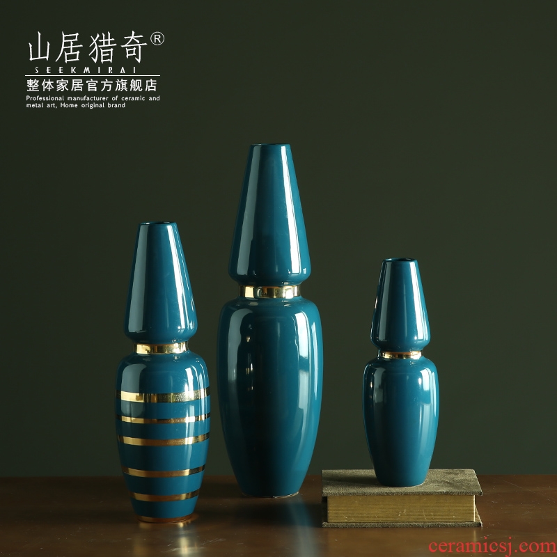 Modern new classical see colour blue three - piece ceramic vase example room living room table household adornment furnishing articles