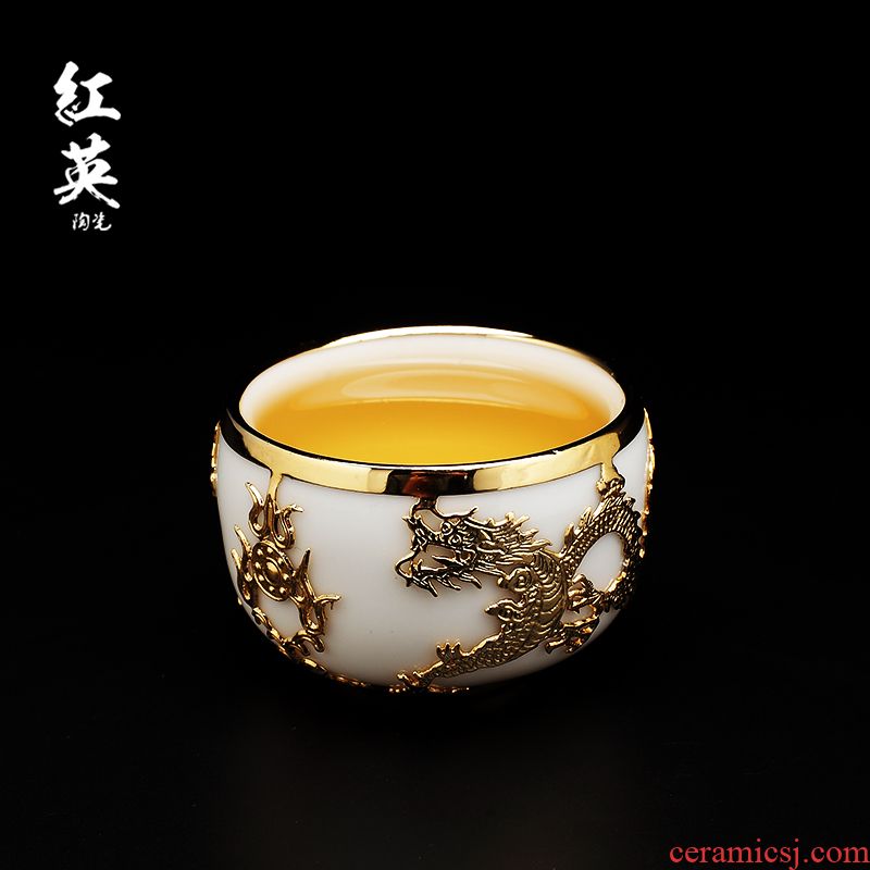 Red the jingdezhen ceramic cups kung fu tea set suit household sample tea cup creative master jade porcelain cup single CPU