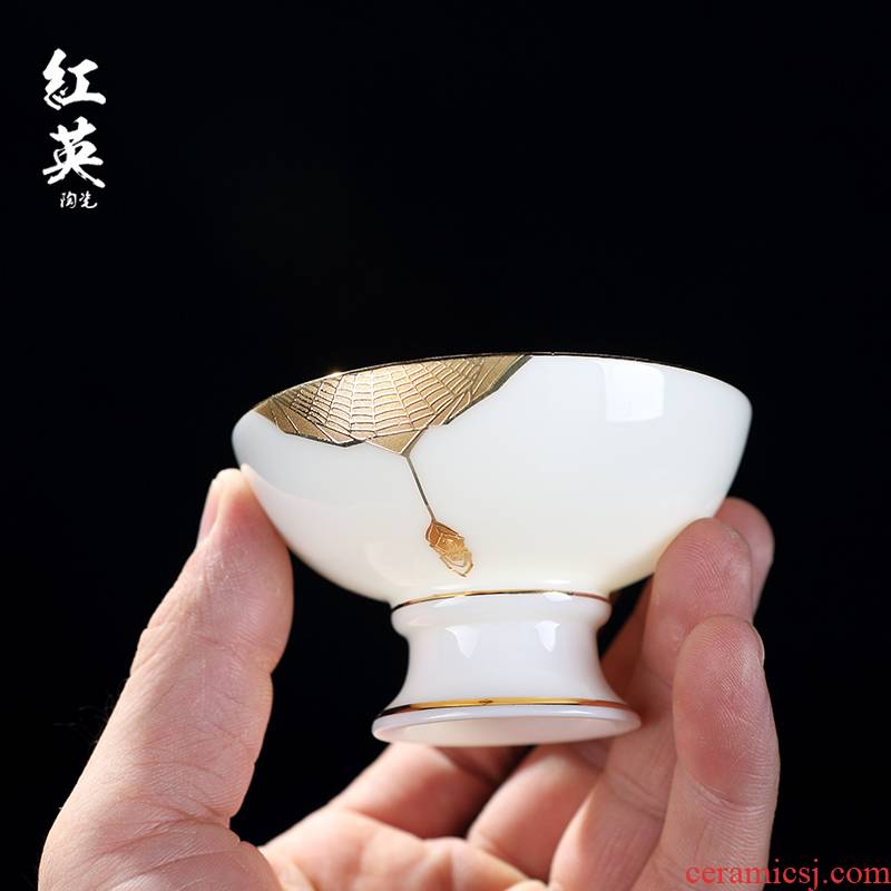 Red the jingdezhen ceramic paint master cup single CPU suet jade white porcelain sample tea cup kung fu tea cup move