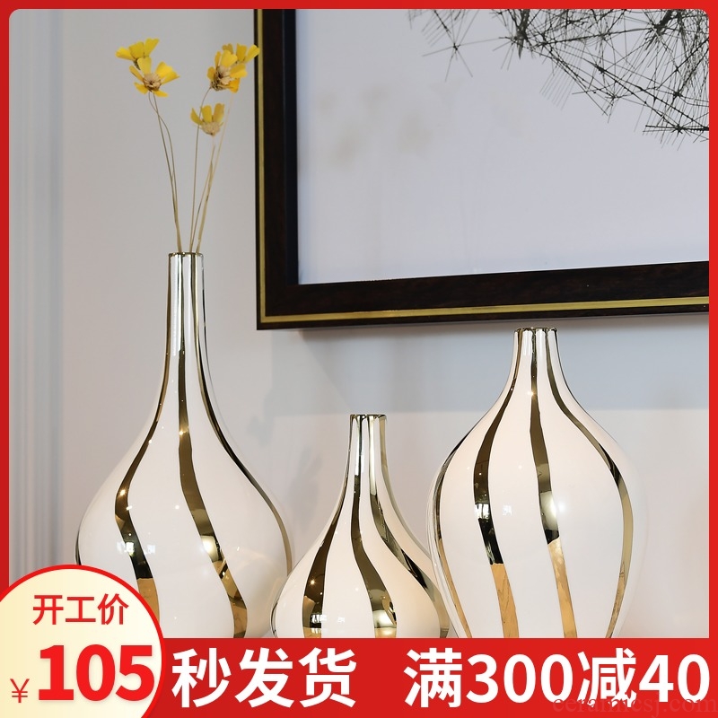 The modern creative ceramic furnishing articles sitting room gold - plated vase TV ark, dried flower vase decoration