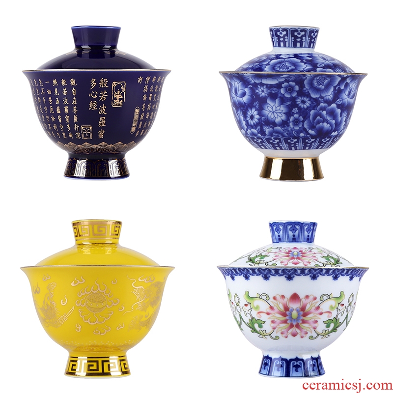 Jingdezhen porcelain enamel craft coppering. As silver tureen sterling silver 999 kung fu tea tea bowl three cups