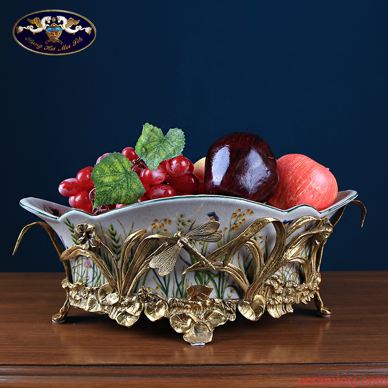 European compote home sitting room key-2 luxury ceramics with copper decoration creative decorations fruit bowl furnishing articles American tea table
