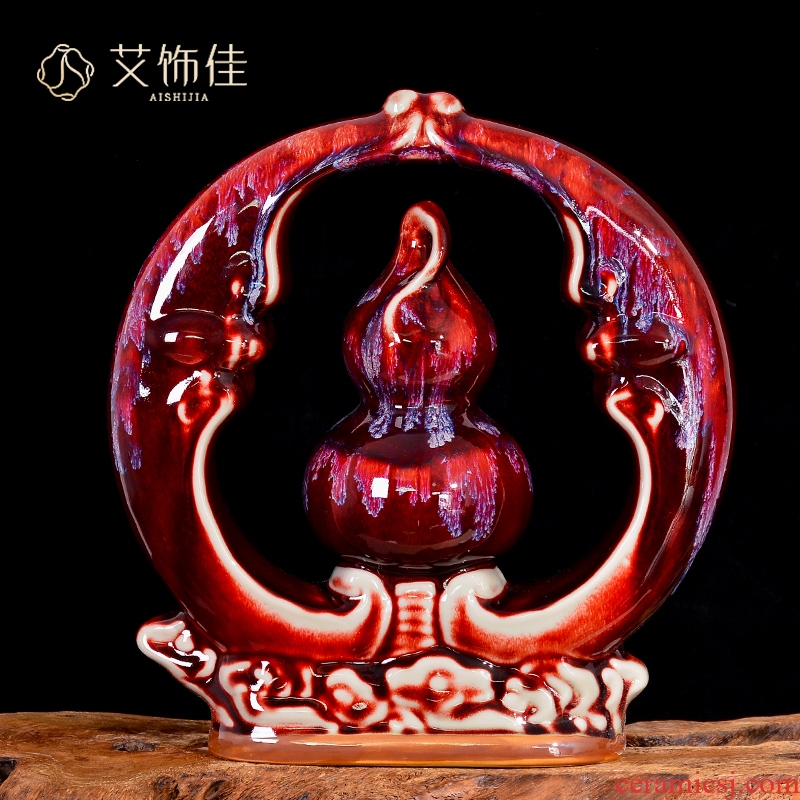 Jingdezhen up with ruby red porcelain vase furnishing articles gourd of new Chinese style porch rich ancient frame sitting room adornment