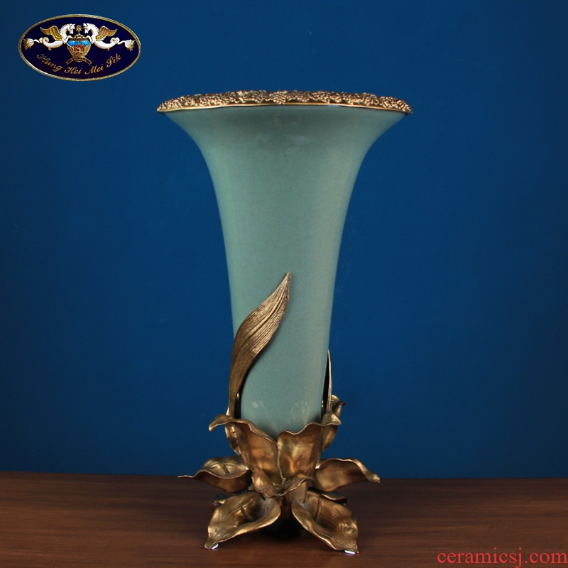 The American retro nostalgia ceramic inlaid copper trumpet vase household act The role ofing is tasted flowers in The sitting room porch home furnishing articles