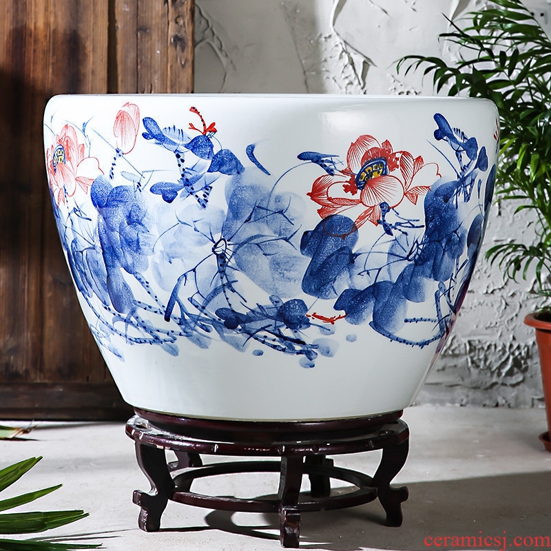 Jingdezhen ceramics tank size small water basin bowl lotus lotus cylinder cylinder tortoise porcelain jar water lily cylinder