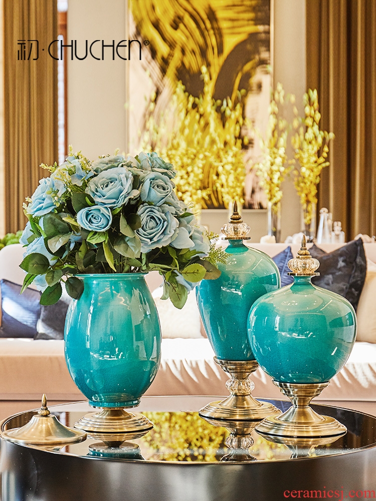 Beautiful light European - style key-2 luxury furnishing articles in ceramic vase simulation flower between example table wine TV ark of tea table decorations