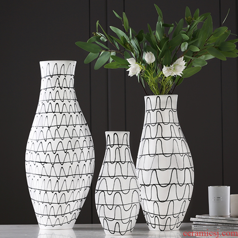Light key-2 luxury stripe ceramic vases, large ground example room sitting room soft adornment creative furnishing articles | BEST WEST