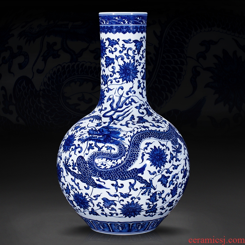Jingdezhen ceramics archaize qianlong blue celestial large vases, Chinese style living room TV ark, home decoration furnishing articles