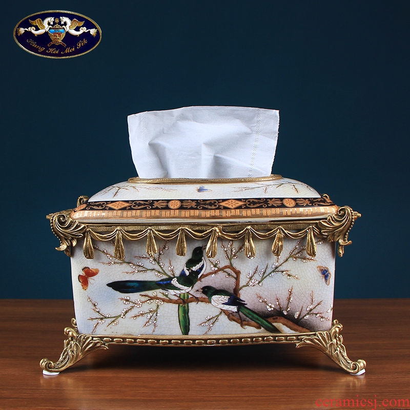 European ceramic tissue box high - grade key-2 luxury home sitting room creative American household adornment table table smoke box