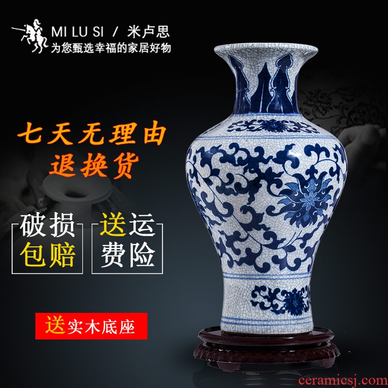 Jingdezhen ceramics antique hand - made of blue and white porcelain vases, flower arrangement sitting room of Chinese style of TV ark, home decoration furnishing articles