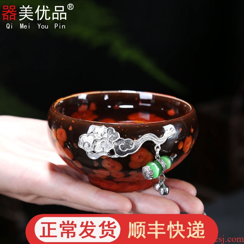 Implement the optimal product silver fire phoenix pure manual build light tea bowl kung fu masters cup sample tea cup ceramic cups