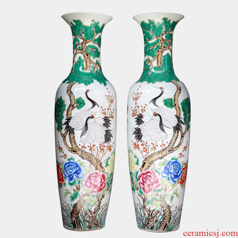 143 JingQin jingdezhen ceramic pine crane live archaize floor big vase decoration as furnishing articles