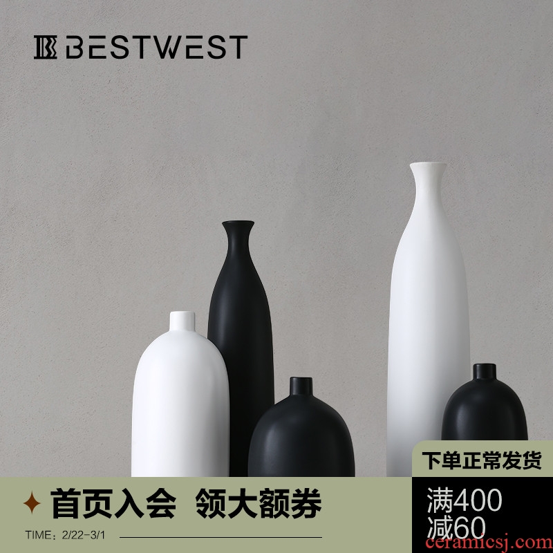 Black and white ceramic vase furnishing articles BEST WEST innovative new Chinese dry flower vase contracted sitting room decoration