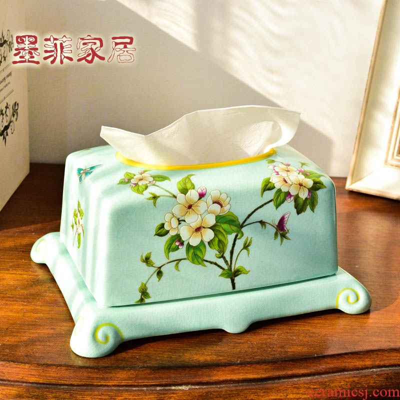 New Chinese style ceramic tissue box household American take creative living room table paper carton tea table smoke box decorative furnishing articles