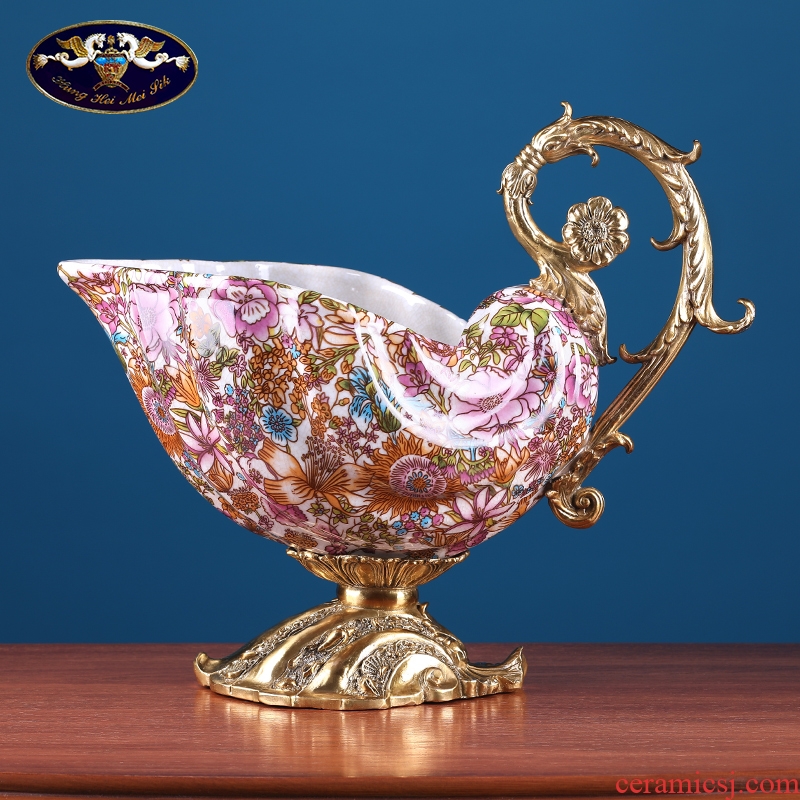 European conch fruit bowl large made pottery and porcelain home decoration with copper American pastoral example room decoration