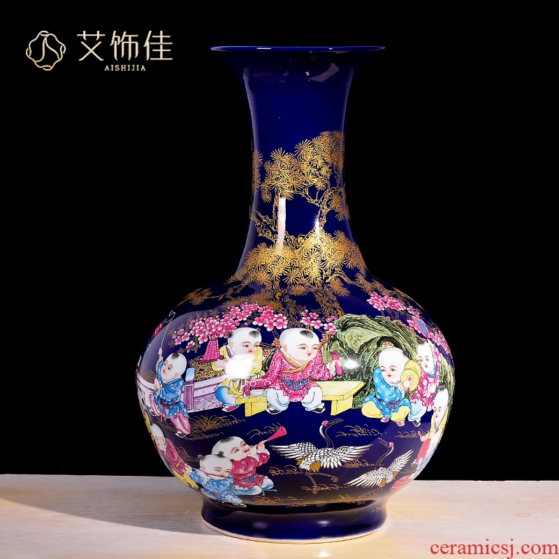 Jingdezhen large ground ceramic vases, flower arrangement craft living room TV cabinet of new Chinese style household adornment furnishing articles