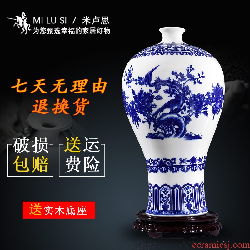 Jingdezhen ceramic antique hand - made of blue and white porcelain vase furnishing articles landscape general tea pot sitting room porch decoration