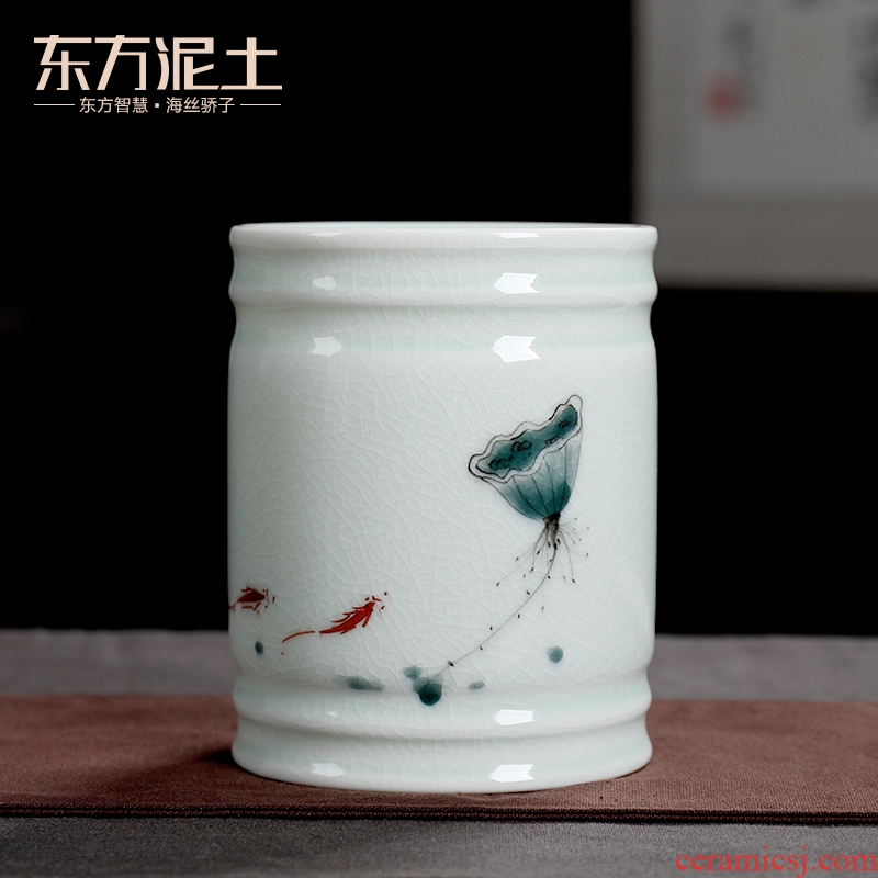 Oriental clay ceramic hand - made brush pot office desktop furnishing articles study personalization gifts