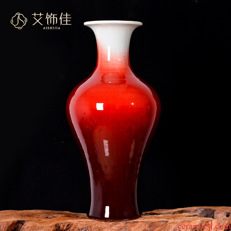 Jingdezhen ceramics up with ruby red flower arranging Chinese style living room TV cabinet ceramic vase porch decoration furnishing articles