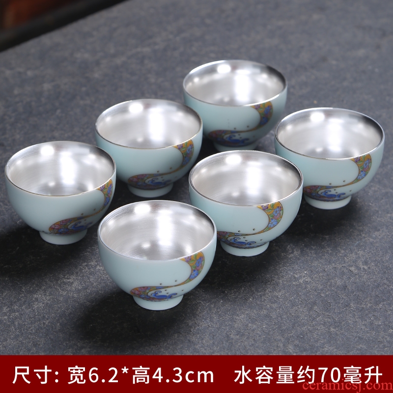 999 sterling silver ceramic cups coppering. As silver master cup of pure manual household creative move sample tea cup single CPU celadon