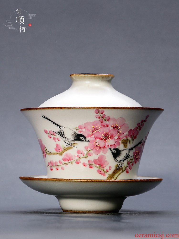 Jingdezhen hand - made peach blossom put only three tureen tea cups water point set a single large your up ceramic bowl with kung fu